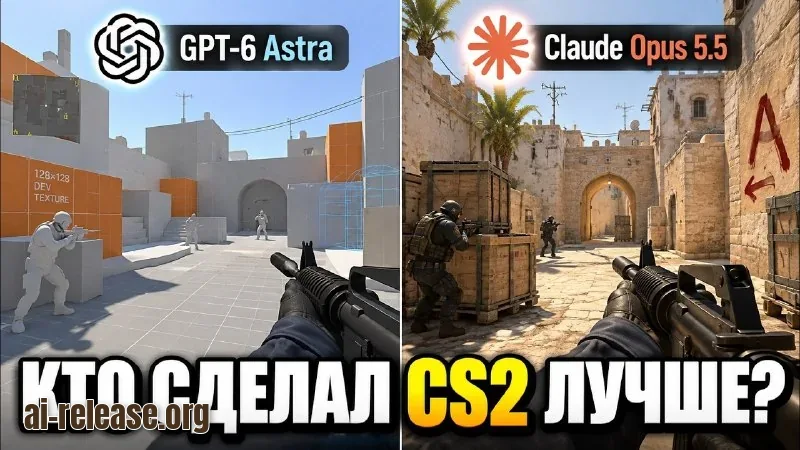 Смотрим, как ИИ с нуля создают Counter Strike 2: GPT 6 Astra против Claude Opus 5.5. Кто победил и почему л