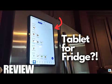 В ролике тестируют большой Android-планшет Everblog Fridgecal, который крепится на холодильник.